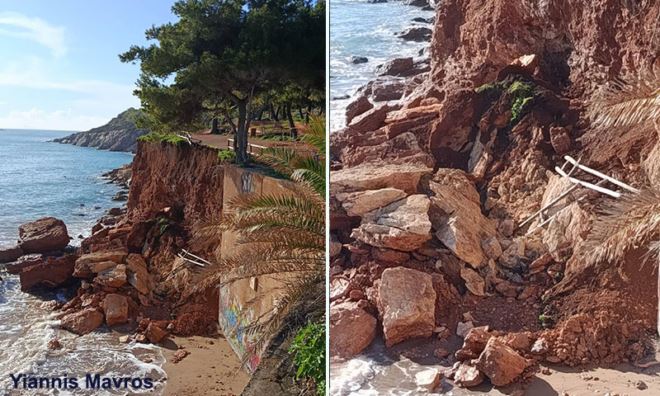 kanaria Varkiza Κατολίσθηση στην παραλία Κανάρια στη Βάρκιζα