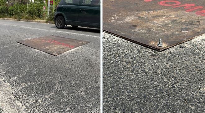 Επικίνδυνη επισκευή της ΕΥΔΑΠ. Έβαλαν βίδες στο οδόστρωμα