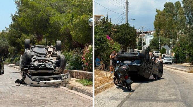 Σοκαριστικό τροχαίο στη Βούλα: Δύο αυτοκίνητα ανατράπηκαν μετά από σφοδρή σύγκρουση